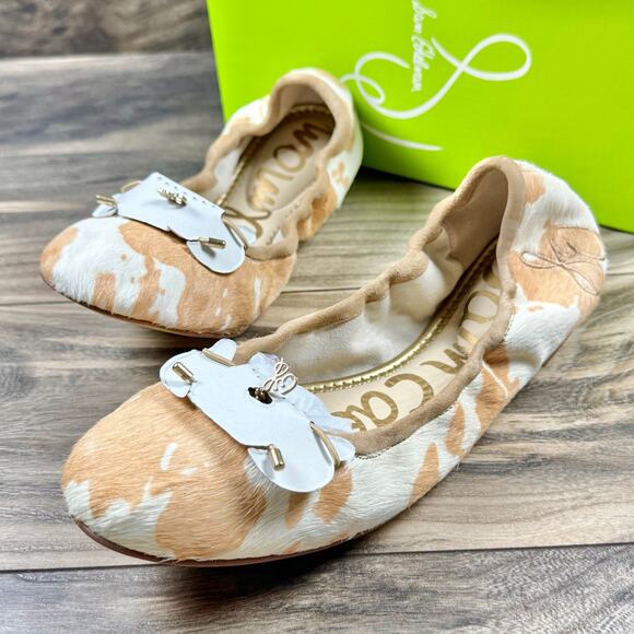 NIB Sam Edelman Felicia 9M Ballet Flats Printed Calf Hair Natural Ivory - Picture 6 of 9